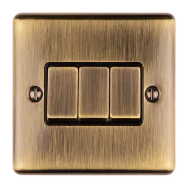 Click Here To Enlarge This Photo Of EN3SWABB - Eurolite 3 Gang 10Amp 2Way Switch Antique Brass with Black Trim &lpar;Enhance Range&rpar;