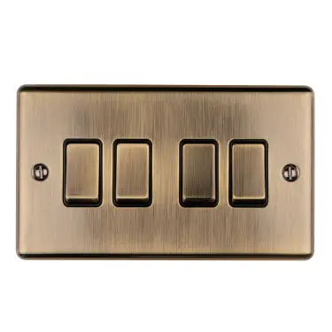 Click Here To Enlarge This Photo Of EN4SWABB - Eurolite 4 Gang 10Amp 2Way Switch Antique Brass with Black Trim &lpar;Enhance Range&rpar;