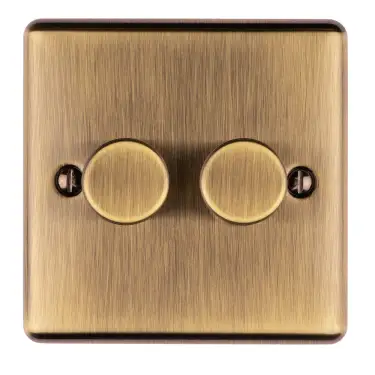 Click Here To Enlarge This Photo Of EN2DLEDABB - Eurolite 2 Gang 400W&sol;LED 2Way Dimmer Switch Antique Brass &lpar;Enhance Range&rpar;