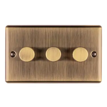 Click Here To Enlarge This Photo Of EN3DLEDABB - Eurolite 3 Gang 400W&sol;LED 2Way Dimmer Switch Antique Brass &lpar;Enhance Range&rpar;