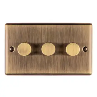 EN3DLEDABB - Eurolite 3 Gang 400W&sol;LED 2Way Dimmer Switch Antique Brass &lpar;Enhance Range&rpar;