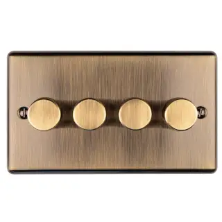 EN4DLEDABB - Eurolite 4 Gang 400W&sol;LED 2Way Dimmer Switch Antique Brass &lpar;Enhance Range&rpar;