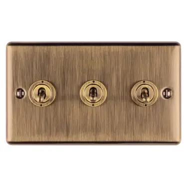 Click Here To Enlarge This Photo Of ENT3SWABB - Eurolite 3 Gang Toggle Switch Antique Brass &lpar;Enhance Range&rpar;