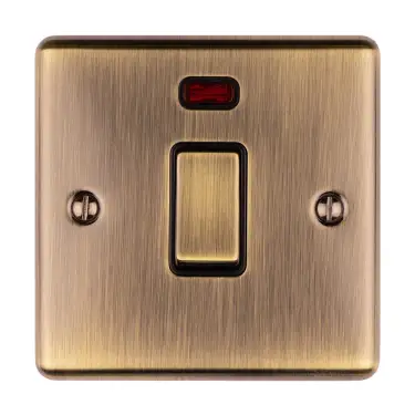 Click Here To Enlarge This Photo Of EN20ASWNABB - Eurolite 1 Gang 20Amp DP Switch with Neon Indicator Antique Brass with Black Trim &lpar;Enhance Range&rpar;