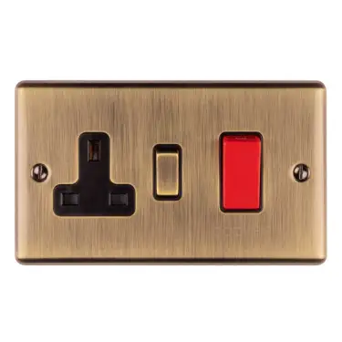 Click Here To Enlarge This Photo Of EN45ASWASABB - Eurolite 45Amp DP Cooker Switch with 13Amp Socket Antique Brass with Black Trim &lpar;Enhance Range&rpar;