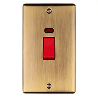 EN45ASWNABB - Eurolite 2 Gang 45Amp DP Switch with Neon Indicator Antique Brass with Black Trim &lpar;Enhance Range&rpar;