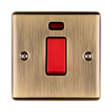 Click Here To Enlarge This Photo Of EN45ASWNSABB - Eurolite 1 Gang 45Amp DP Switch with Neon Indicator Antique Brass with Black Trim &lpar;Enhance Range&rpar;