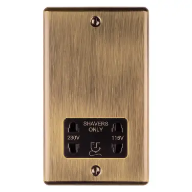 Click Here To Enlarge This Photo Of ENSHSABB - Eurolite 2 Gang Shaver Socket 230&sol;115V Antique Brass with Black Trim &lpar;Enhance Range&rpar;