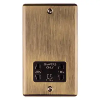 ENSHSABB - Eurolite 2 Gang Shaver Socket 230&sol;115V Antique Brass with Black Trim &lpar;Enhance Range&rpar;