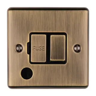 ENSWFFOABB - Eurolite 13Amp DP Switched Fuse Spur with Flex Outlet Antique Brass with Black Trim &lpar;Enhance Range&rpar;