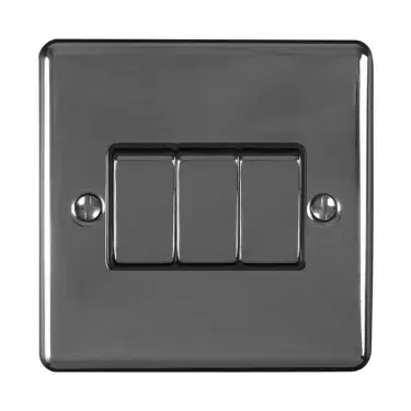 Click Here To Enlarge This Photo Of EN3SWBNB - Eurolite 3 Gang 10Amp 2Way Switch Black Nickel with Black Trim &lpar;Enhance Range&rpar;