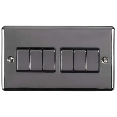 Click Here To Enlarge This Photo Of EN6SWBNB - Eurolite 6 Gang 10Amp 2Way Switch Black Nickel with Black Trim &lpar;Enhance Range&rpar;