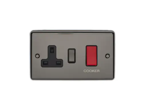 Click Here To Enlarge This Photo Of EN45ASWASBNB - Eurolite 45Amp DP Cooker Switch with 13Amp Socket Black Nickel with Black Trim &lpar;Enhance Range&rpar;