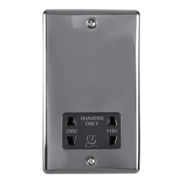 Click Here To Enlarge This Photo Of ENSHSBNB - Eurolite 2 Gang Shaver Socket 230&sol;115V Black Nickel with Black Trim &lpar;Enhance Range&rpar;