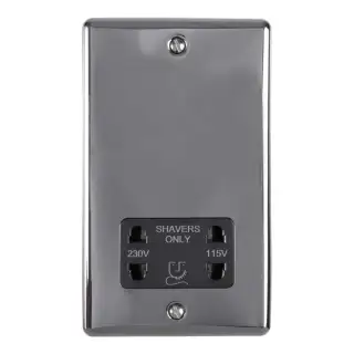ENSHSBNB - Eurolite 2 Gang Shaver Socket 230&sol;115V Black Nickel with Black Trim &lpar;Enhance Range&rpar;