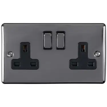 Click Here To Enlarge This Photo Of EN2SOBNB - Eurolite 2 Gang 13Amp DP Switched Socket Black Nickel with Black Trim &lpar;Enhance Range&rpar;