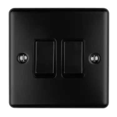 Click Here To Enlarge This Photo Of EN2SWMBB - Eurolite 2 Gang 10Amp 2Way Switch Matt Black with Black Trim &lpar;Enhance Range&rpar;