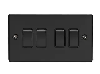 EN4SWMBB - Eurolite 4 Gang 10Amp 2Way Switch Matt Black with Black Trim &lpar;Enhance Range&rpar;