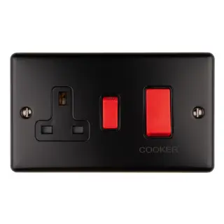 EN45ASWASMBB - Eurolite 45Amp DP Cooker Switch with 13Amp Socket Matt Black with Black Trim &lpar;Enhance Range&rpar;