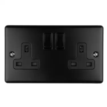 Click Here To Enlarge This Photo Of EN2SOMBB - Eurolite 2 Gang 13Amp DP Switched Socket Matt Black with Black Trim &lpar;Enhance Range&rpar;
