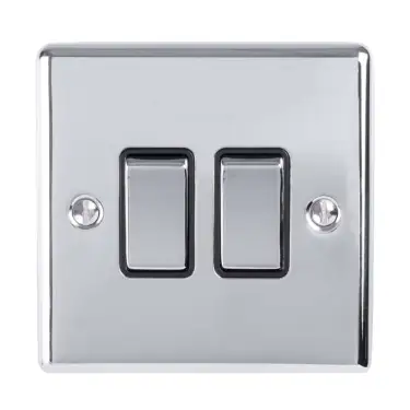 Click Here To Enlarge This Photo Of EN2SWPCB - Eurolite 2 Gang 10Amp 2Way Switch Polished Chrome with Black Trim &lpar;Enhance Range&rpar;