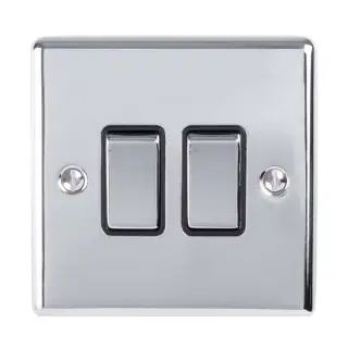 EN2SWPCB - Eurolite 2 Gang 10Amp 2Way Switch Polished Chrome with Black Trim &lpar;Enhance Range&rpar;