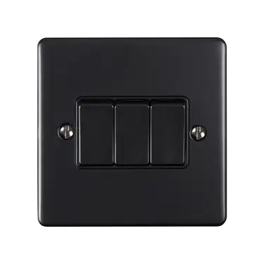 Click Here To Enlarge This Photo Of EN3SWPCB - Eurolite 3 Gang 10Amp 2Way Switch Polished Chrome with Black Trim &lpar;Enhance Range&rpar;