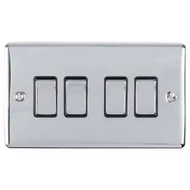 Click Here To Enlarge This Photo Of EN4SWPCB - Eurolite 4 Gang 10Amp 2Way Switch Polished Chrome with Black Trim &lpar;Enhance Range&rpar;