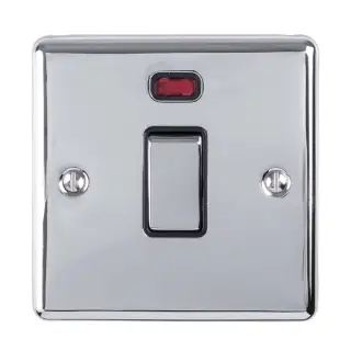 EN20ASWNPCB - Eurolite 1 Gang 20Amp DP Switch with Neon Indicator Polished Chrome with Black Trim &lpar;Enhance Range&rpar;