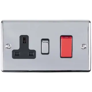EN45ASWASPCB - Eurolite 45Amp DP Cooker Switch with 13Amp Socket Polished Chrome with Black Trim &lpar;Enhance Range&rpar;