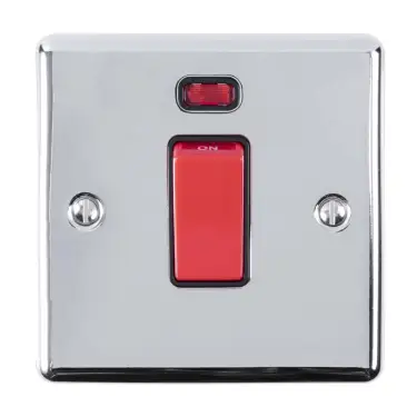 Click Here To Enlarge This Photo Of EN45ASWNSPCB - Eurolite 1 Gang 45Amp DP Switch with Neon Indicator Polished Chrome with Black Trim &lpar;Enhance Range&rpar;