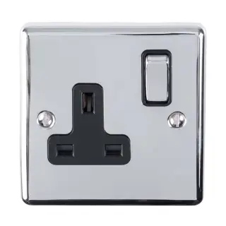 EN1SOPCB - Eurolite 1 Gang 13Amp DP Switched Socket Polished Chrome with Black Trim &lpar;Enhance Range&rpar;