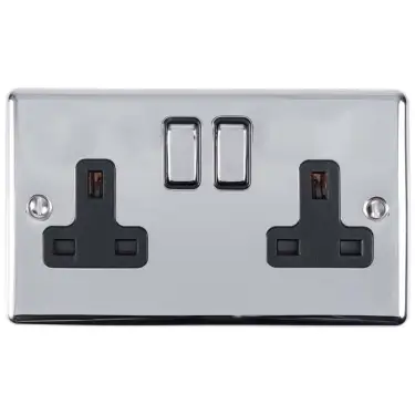 Click Here To Enlarge This Photo Of EN2SOPCB - Eurolite 2 Gang 13Amp DP Switched Socket Polished Chrome with Black Trim &lpar;Enhance Range&rpar;