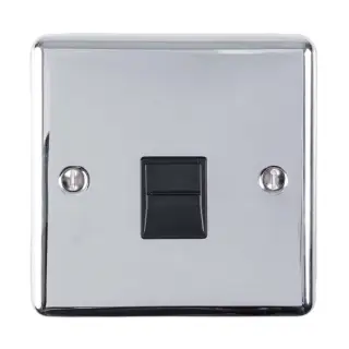 EN1SLPCB - Eurolite 1 Gang Slave Telephone Socket Polished Chrome with Black Trim &lpar;Enhance Range&rpar;