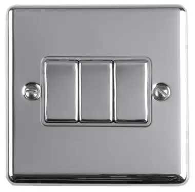 Click Here To Enlarge This Photo Of EN3SWPCG - Eurolite 3 Gang 10Amp 2Way Switch Polished Chrome with Grey Trim &lpar;Enhance Range&rpar;