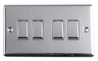 EN4SWPCG - Eurolite 4 Gang 10Amp 2Way Switch Polished Chrome with Grey Trim &lpar;Enhance Range&rpar;