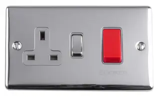 EN45ASWASPCG - Eurolite 45Amp DP Cooker Switch with 13Amp Socket Polished Chrome with Grey Trim &lpar;Enhance Range&rpar;