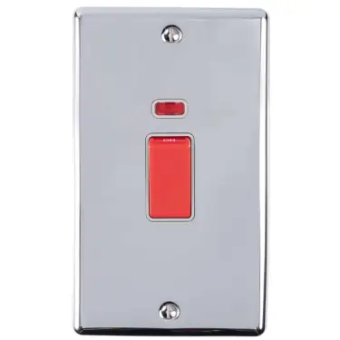Click Here To Enlarge This Photo Of EN45ASWNPCG - Eurolite 2 Gang 45Amp DP Switch with Neon Indicator Polished Chrome with Grey Trim &lpar;Enhance Range&rpar;