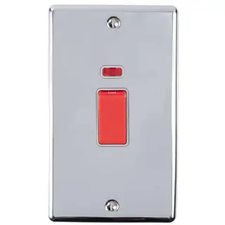 EN45ASWNPCG - Eurolite 2 Gang 45Amp DP Switch with Neon Indicator Polished Chrome with Grey Trim &lpar;Enhance Range&rpar;