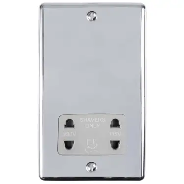 Click Here To Enlarge This Photo Of ENSHSPCG - Eurolite 2 Gang Shaver Socket 230&sol;115V Polished Chrome with Grey Trim &lpar;Enhance Range&rpar;