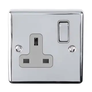 EN1SOPCG - Eurolite 1 Gang 13Amp DP Switched Socket Polished Chrome with Grey Trim &lpar;Enhance Range&rpar;