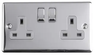 EN2SOPCG - Eurolite 2 Gang 13Amp DP Switched Socket Polished Chrome with Grey Trim &lpar;Enhance Range&rpar;
