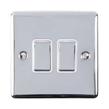 Click Here To Enlarge This Photo Of EN2SWPCW - Eurolite 2 Gang 10Amp 2Way Switch Polished Chrome with White Trim &lpar;Enhance Range&rpar;