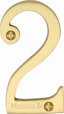 Click Here To Enlarge This Photo Of C1560 2-SB Heritage Brass Numeral 2 Face Fix 76mm &lpar;3"&rpar; Satin Brass Finish