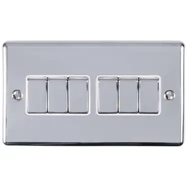 Click Here To Enlarge This Photo Of EN6SWPCW - Eurolite 6 Gang 10Amp 2Way Switch Polished Chrome with White Trim &lpar;Enhance Range&rpar;