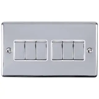 EN6SWPCW - Eurolite 6 Gang 10Amp 2Way Switch Polished Chrome with White Trim &lpar;Enhance Range&rpar;
