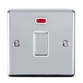 EN20ASWNPCW - Eurolite 1 Gang 20Amp DP Switch with Neon Indicator Polished Chrome with White Trim &lpar;Enhance Range&rpar;
