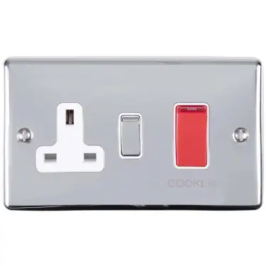 Click Here To Enlarge This Photo Of EN45ASWASPCW - Eurolite 45Amp DP Cooker Switch with 13Amp Socket Polished Chrome with White Trim &lpar;Enhance Range&rpar;