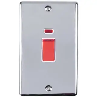 EN45ASWNPCW - Eurolite 45Amp DP Cooker Switch with Neon Indicator &lpar;Vertical&rpar; Polished Chrome with White Trim &lpar;Enhance Range&rpar;