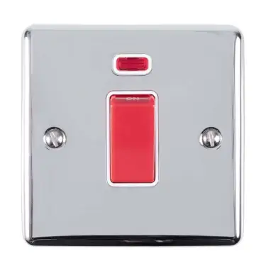 Click Here To Enlarge This Photo Of EN45ASWNSPCW - Eurolite 1 Gang 45Amp DP Switch with Neon Indicator Polished Chrome with White Trim &lpar;Enhance Range&rpar;